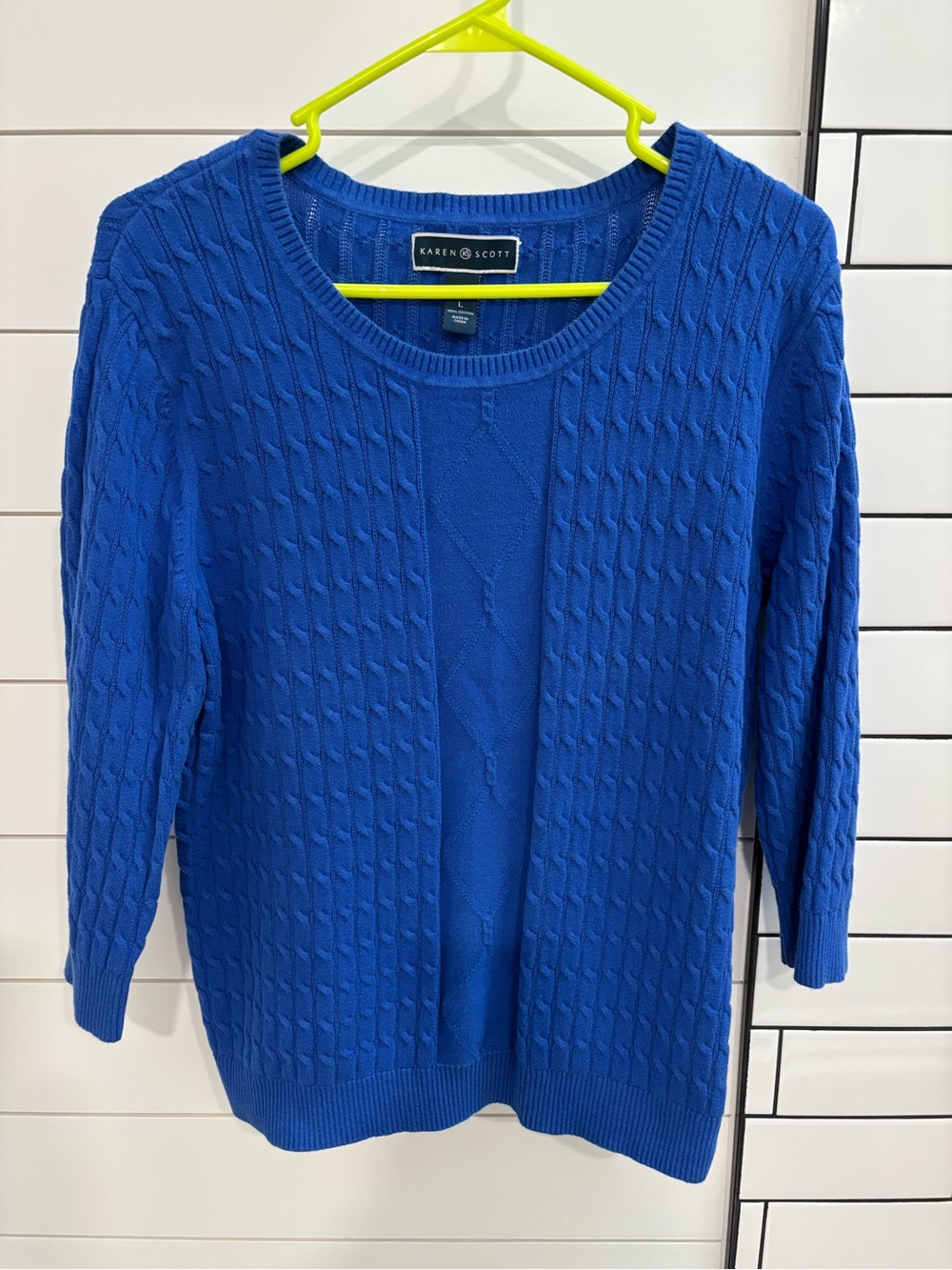 Karen Scott Royal Blue Cable Crew Neck Sweater